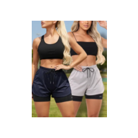 Kit 2 Short Duplo Compreensão Fitness Bermuda Feminino