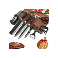 Kit de Facas Cozinha Churrasco Premium Inóx 9 Peças MZcell - Conjunto completo do Chef com Facas Lindas e Precisas, Amolador, Garra de Urso + Tábua
