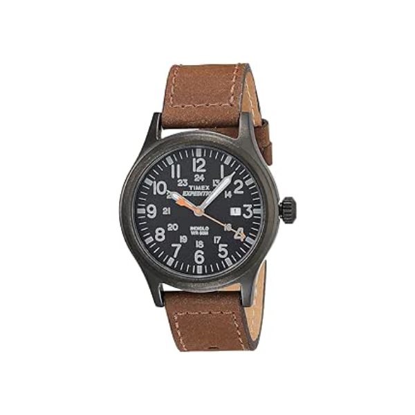 Timex Relógio masculino Expedition Scout de 40 mm – caixa preta e mostrador com pulseira deslizante de couro oliva