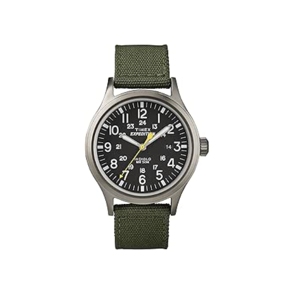 Timex Relógio masculino Expedition Scout de 40 mm – caixa preta e mostrador com pulseira deslizante de couro oliva