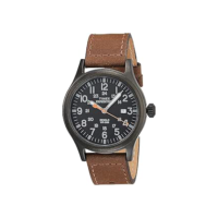Timex Relógio masculino Expedition Scout de 40 mm – caixa preta e mostrador com pulseira deslizante de couro oliva