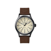 Timex Relógio masculino Expedition Scout de 40 mm – caixa preta e mostrador com pulseira deslizante de couro oliva