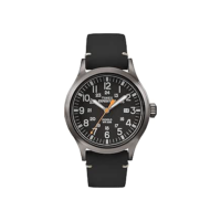 Timex Relógio masculino Expedition Scout de 40 mm – caixa preta e mostrador com pulseira deslizante de couro oliva