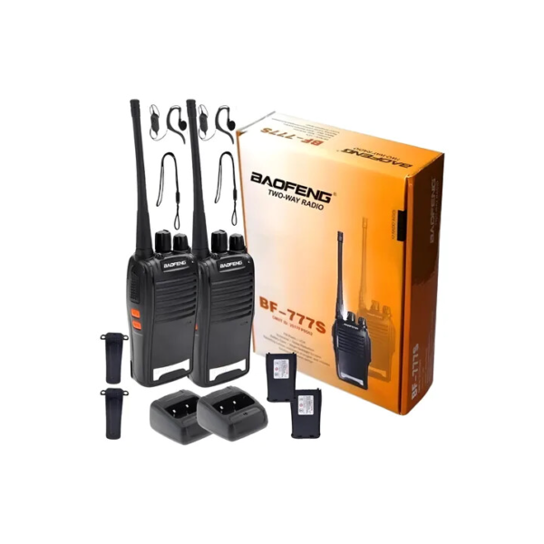 Kit Par 2 Radio Baofeng 777s Walk Talk Comunicador 16 Canais Preto
