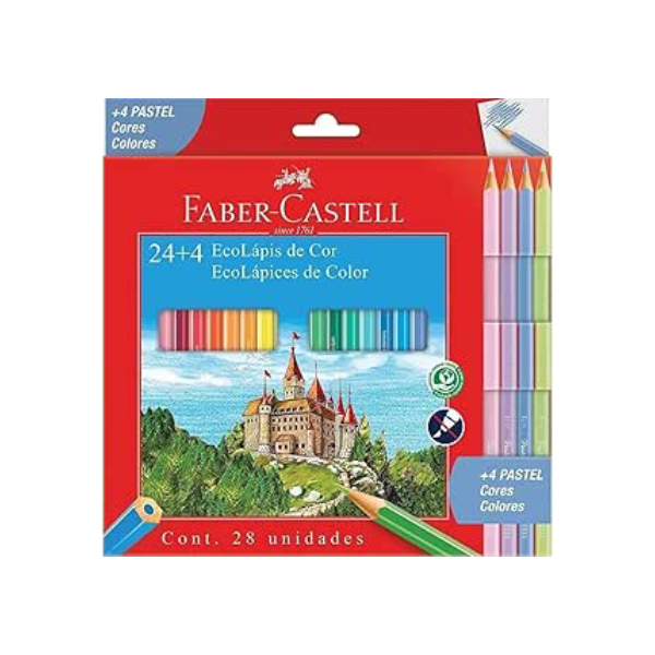 Ecolapis de cor, Faber-Castell, 120124+4P, Com + 4 pastel, estojo com 24 cores, Multicor