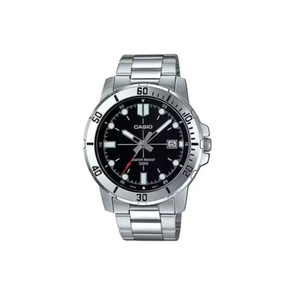 Relogio Casio Masculino Mtp-vd01d 1evu Prateado Preto Correia Prata Bisel Prata