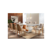 Conjunto Sala de Jantar Mesa Madeira Maciça Sarah e 8 Cadeiras Roma Mobilare Off White/cinamomo Imbuia/imbuia Natural/turim/car