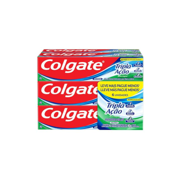 Creme Dental Colgate Tripla Ação Menta Original 90g 6 unidades