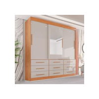 Guarda Roupa Casal 3 Portas 9 Gavetas com Espelho Luana Sallêto Móveis Cinamomo/off White