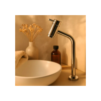 Lopazzi Banho Torneira para Lavatório Banheiro Link 45 1/4 Volta Alta Metal Inox Prateado Cromado