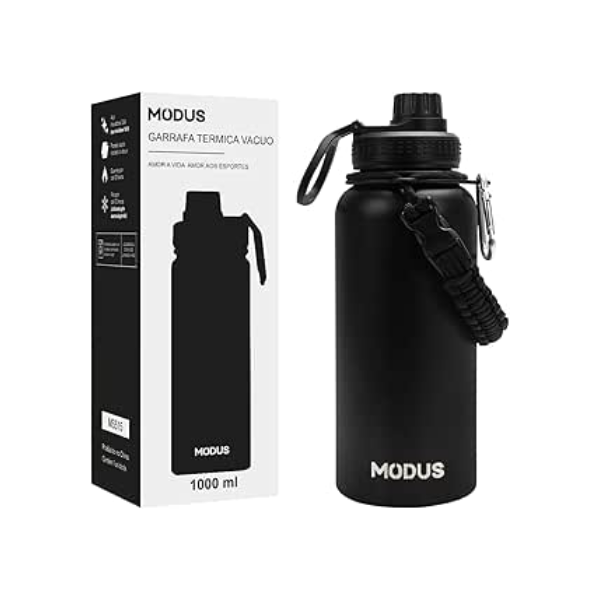 MODUS Garrafa Térmica Esportiva De Aço Inoxidável Com Isolamento A Vácuo De 1000ML (Preto)