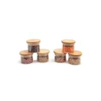 Oikos - Kit 6 Potes de Vidro 110ml com Tampa de Bambu Hermético Redondo para Tempero