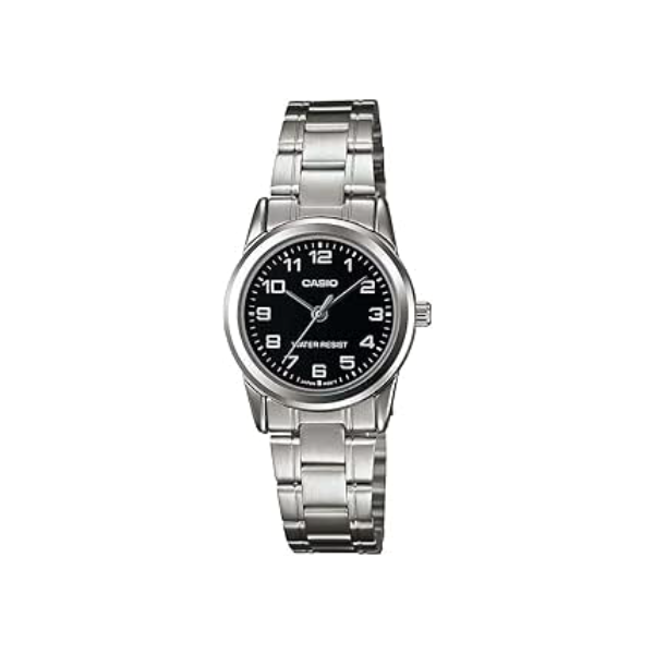 Casio Relógio masculino #MTP-V001D-1B padrão de aço inoxidável com mostrador preto, Preto, Relógio de quartzo, cronógrafo, movimento de quartzo
