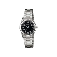 Casio Relógio masculino #MTP-V001D-1B padrão de aço inoxidável com mostrador preto, Preto, Relógio de quartzo, cronógrafo, movimento de quartzo