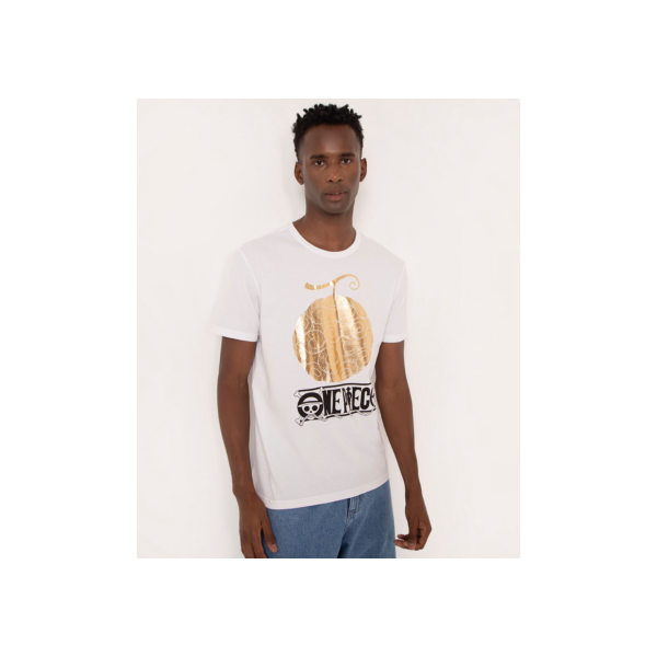 camiseta de algodão manga curta one piece branca