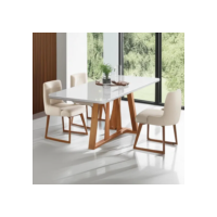 Mesa De Jantar Petra 4 Lugares 120x80cm Vidro E Base Madeira