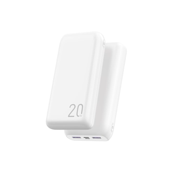 Power Bank 20000mAh Carregador Portátil, 2 USB-A (até 22.5W, PD) + 1 USB-C (até 20W, PD) + 1 Micro USB (até 18W), Carregamento Rápido, Proteção Inteligente, Compatível com Android e iOS – Branco