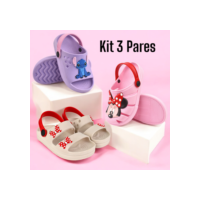 Kit 3 Pares Sandália Infantil Menina Papete Confortável e Babuche