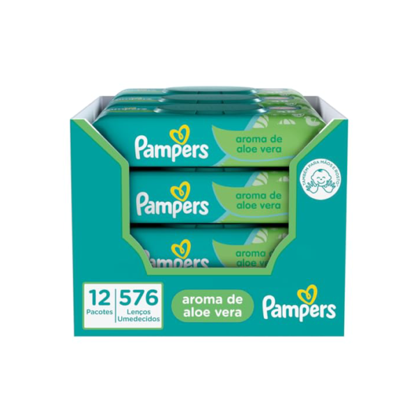 Pampers Lenços Umedecidos Aroma de Aloe Vera 48 Unidades (pacote de 12)