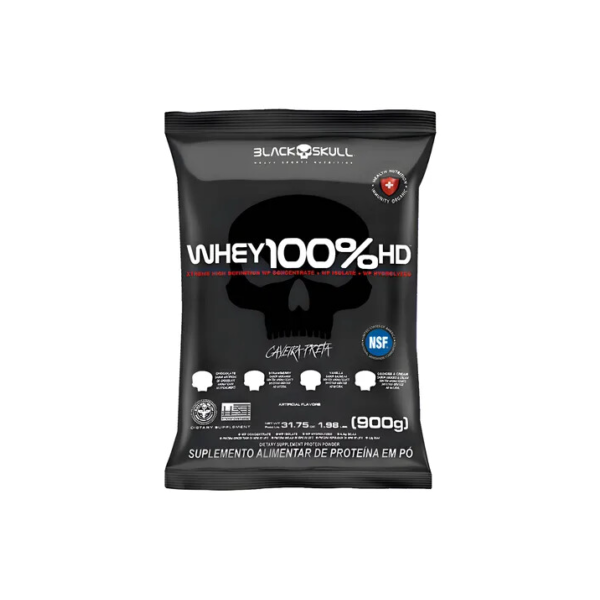 Whey 100% Hd Refil Black Skull - 900g (wpc, Wpi E Wph) Sabor Morango