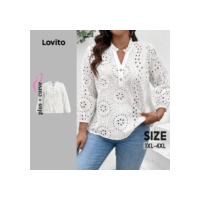Lovito Blusa Boho Curva Plus Size Com Botões Bordados E Botões Blusa De Verão/Primavera Para Mulheres LBL22272