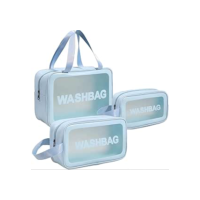 Kit 3 Necessaire Transparente Organizador Maquiagem Bolsa Mala-Vende Mais (Azul)