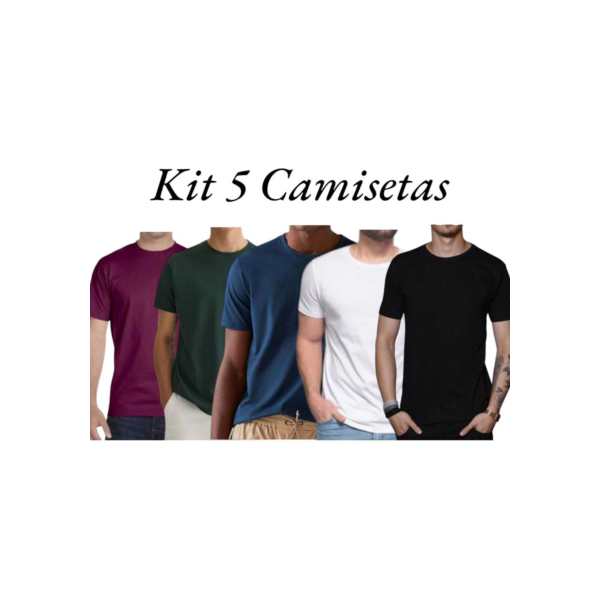 Kit 5 Camiseta Masculina Manga Curta Silk Sublimação Preto Branco Bordo Verde Marinho