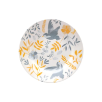 Jogo 6 Prato De Sobremesa 18 Cm Bem Te Vi Bionna Cor Cinza, Amarelo e Off White Florido pássaros