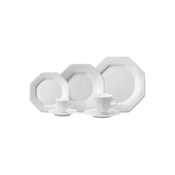 Serviço de Jantar Chá Café 42 peças em Porcelana. Modelo Octogonal Prisma. Branca. Fabricado pela Schmidt.