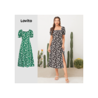 Lovito Casual vestido feminino Floral Print Square Neck Long Dress for Woman L11D32