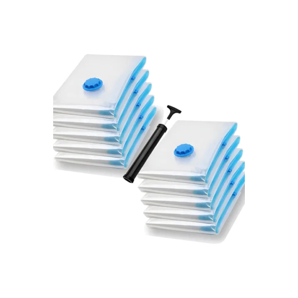 Saco Vacuo 100cm X 70cm Kit De 10 Unidades Bag Organizador Armazenamento A Vácuo, Organizador Para Roupas, Cobertores E Têxtil Em Geral, - Acompanha Bomba De Sucção