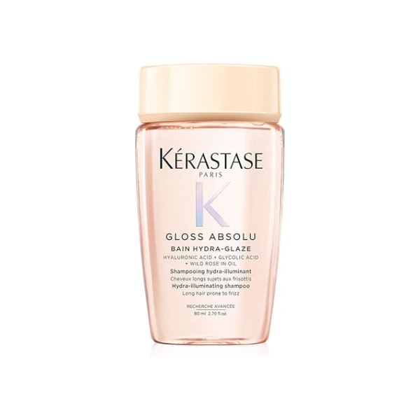 Kérastase, Shampoo Iluminador, Gloss Absolu, Hydra-Glaze, para todos os tipos de cabelos, com ácido hialurônico, ácido glicólico e óleo de rosa silvestre e ação antifrizz, 80ml