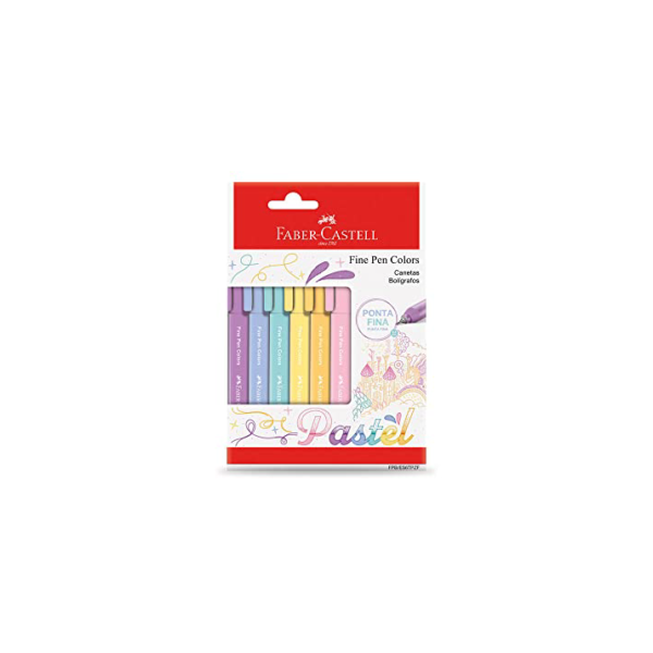 Caneta Ponta Fina, Faber-Castell, Fine Pen Colors, FPB/ES6TPZF, 6 Cores Pastel