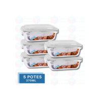 Conjunto 5 Potes Vidro Hermético Mantimentos Marmita 370ml