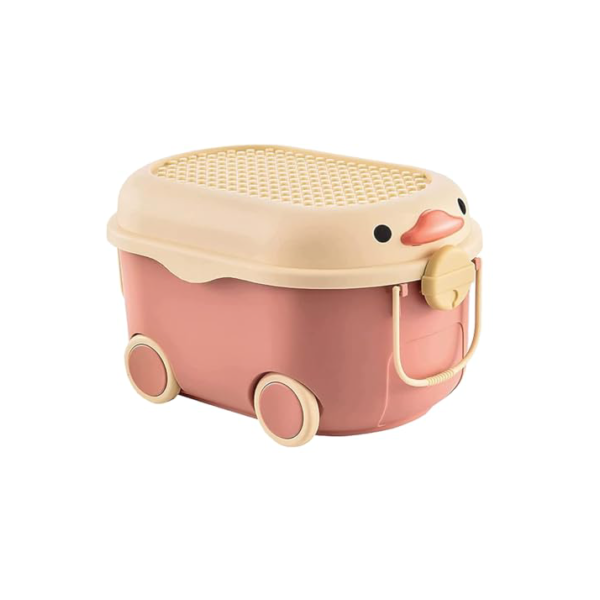 TOPAMIX Caixa Organizadora de Brinquedos e Livros para Crianças com Rodinhas Patinho Divertido (Laranja)