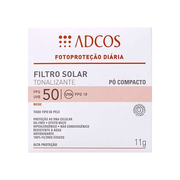 Filtro Solar Adcos Beige Pó Compacto Hialurônico FPS50 11g