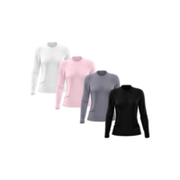 Kit 4 Camisetas Feminina Manga Longa Segunda Pele Térmica Proteção Solar UV 50 - Preto+Branco