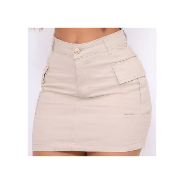 Saia Cargo Feminina Cintura Alta Com Lycra Levanta Bumbum