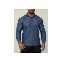 Camisa Masculina Jeans Manga Comprida Social Casual Básica