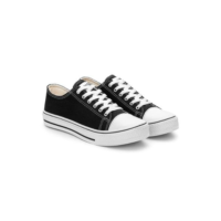 Tênis Feminino Lona Cano Baixo Cadarço Bico Fino Retro - Preto