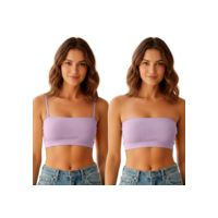 SHE BY MASH Top Faixa Canelado Microfibra Sem Costura Feminino Adulto, Lilás, M