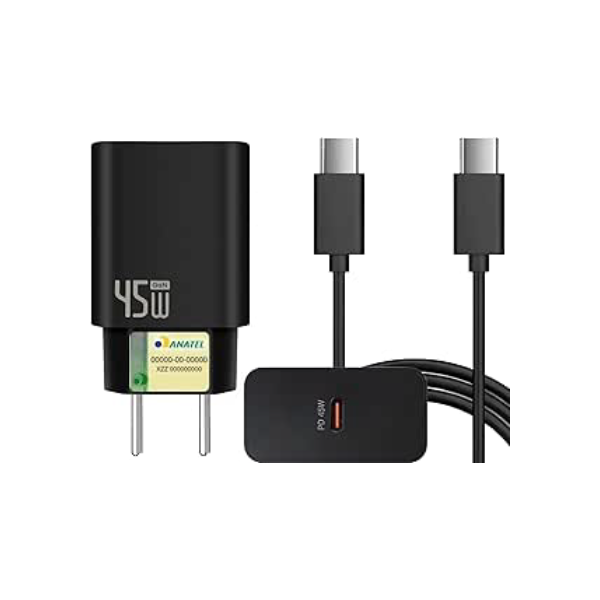 Carregador Turbo 45W + Cabo USB-C de 1m - Carregamento Rápido e Eficiente para iOS, Android, Tablets e Todos os Dispositivos com USB Tipo-C - Tecnologia GaN, Segurança Garantida