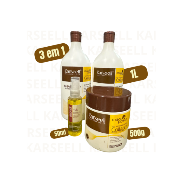 Kit Shampoo e Condicionador Karseell 1L + Máscara Karseell Oiginal 500g + Óleo Maca Essence 50ml