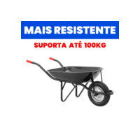 Carrinho de Mão com Pneu e Câmara Caçamba Redonda NOVE54 100kg Resistente Construção Preto