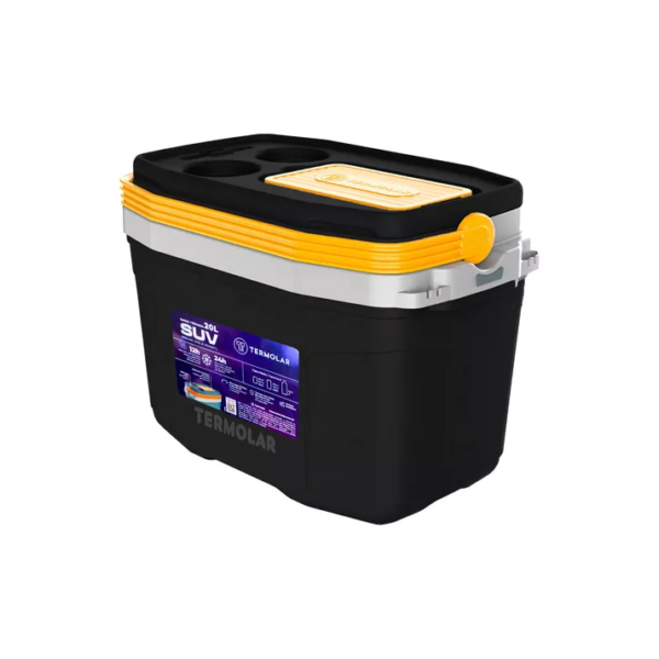 Caixa Termica Suv Cooler Com Alça 20 Litros Praia Pesca Camping Cor Preto E Amarelo Termolar