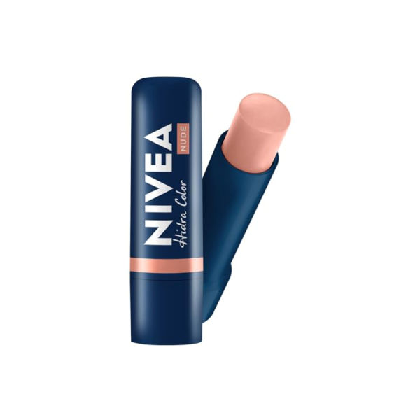 NIVEA Hidratante Labial Hidra Color 2 em 1 Nude 4,8g - Combina cor suave e hidratação enriquecida com Manteiga de Karité, Óleo de Amêndoas orgânico e Vitamina E, que protegem os lábios