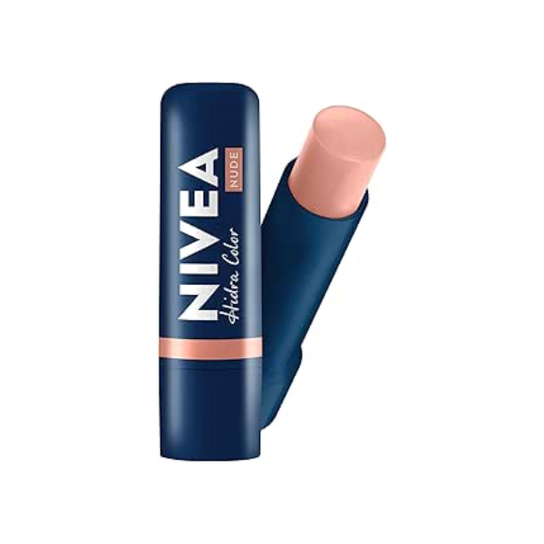 NIVEA Hidratante Labial Hidra Color 2 em 1 Nude 4,8g - Combina cor suave e hidratação enriquecida com Manteiga de Karité, Óleo de Amêndoas orgânico e Vitamina E, que protegem os lábios