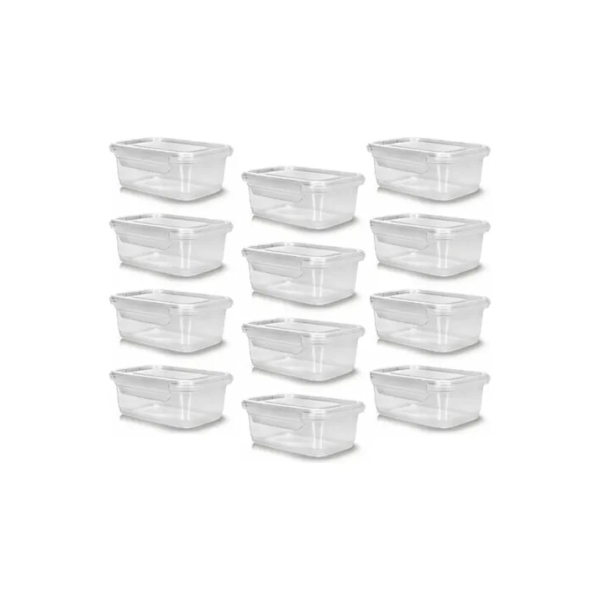 12 Potes Marmita Tampa Trava 750ml Transparente Reutilizável