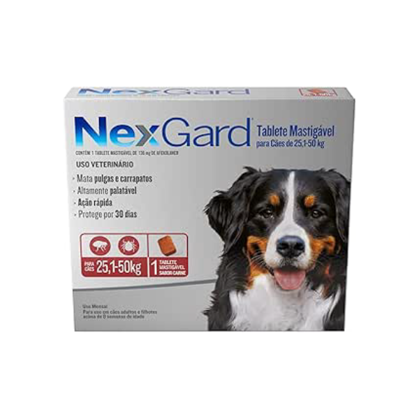 NexGard Antipulgas e Carrapatos para Cães de 25,1 a 50kg, 1 tablete