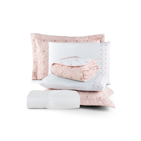 Kit 6 Peças Casal Padrão Bordado Cobre Leito e lençol Ideale 200 Fios